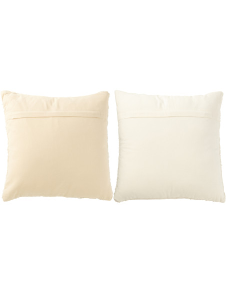 Coussin doux pompons Carré 45x45 en Coton Blanc crème Bouclette Motif serré et lâche Lovey (Lot de 2) - 3
