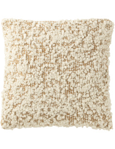 Coussin moderne Carré 45x45 en Tissu Blanc crème Marron camel Bouclette Pyrnio - 1