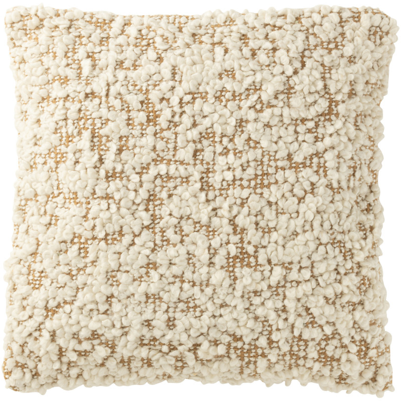 Coussin moderne Carré 45x45 en Tissu Blanc crème Marron camel Bouclette Pyrnio - 1