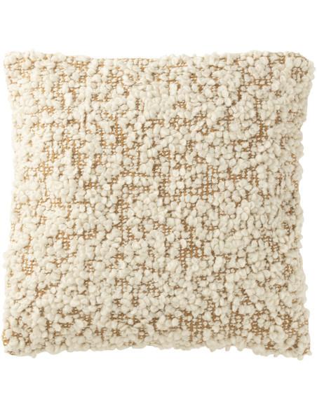 Coussin moderne Carré 45x45 en Tissu Blanc crème Marron camel Bouclette Pyrnio - 1