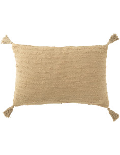 Coussin doux pompons Rectangulaire 60x40 en Coton Beige Bouclette Lovey - 1