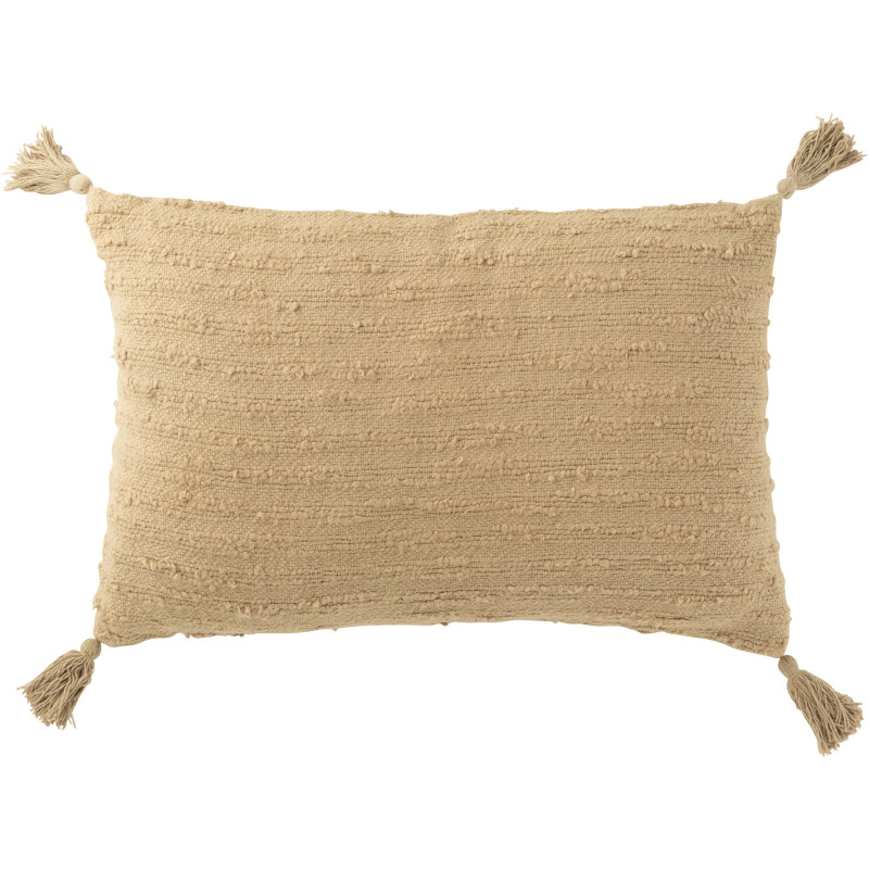 Coussin doux pompons Rectangulaire 60x40 en Coton Beige Bouclette Lovey - 1