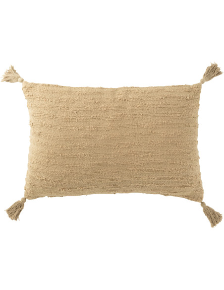 Coussin doux pompons Rectangulaire 60x40 en Coton Beige Bouclette Lovey - 1