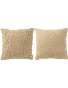Coussin doux pompons Carré 45x45 en Coton Beige Bouclette Motif serré et lâche Lovey (Lot de 2) - 1