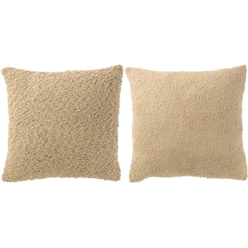 Coussin doux pompons Carré 45x45 en Coton Beige Bouclette Motif serré et lâche Lovey (Lot de 2) - 1