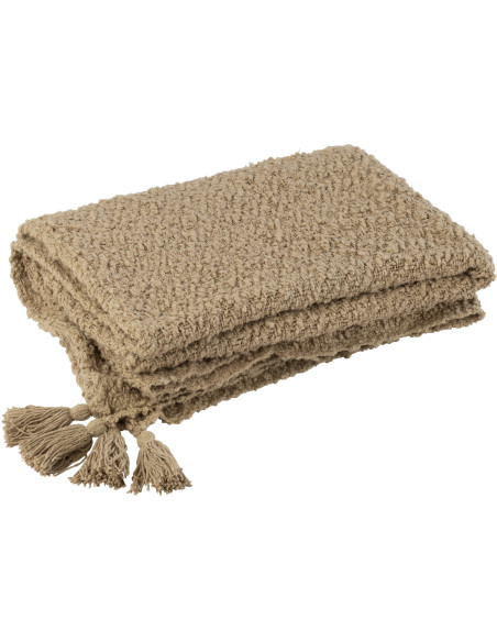 Plaid doux chaud pompons 130x180 en Coton Beige Bouclette Lovey - 1