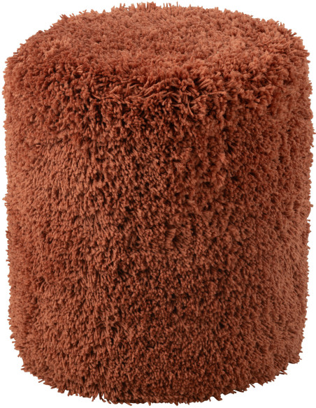 Pouf moderne Cylindrique en Tissu Rouge brique Bouclette Cyliano - 1