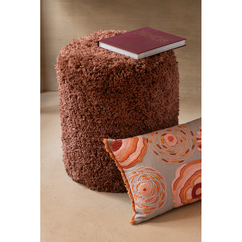 Pouf moderne Cylindrique en Tissu Rouge brique Bouclette Cyliano - 2