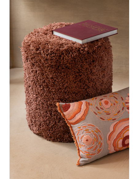 Pouf moderne Cylindrique en Tissu Rouge brique Bouclette Cyliano - 2