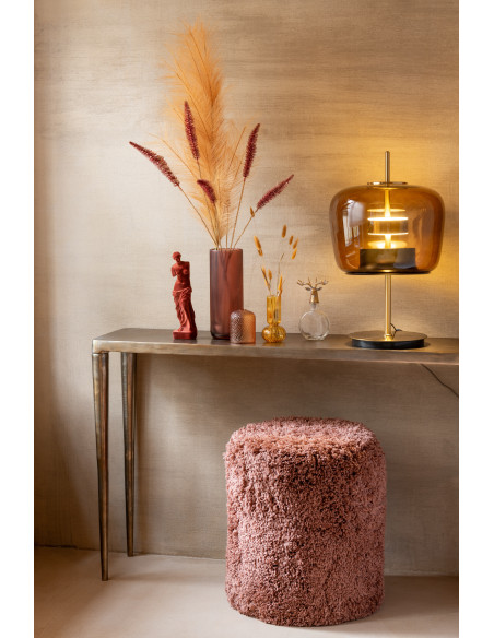 Pouf moderne Cylindrique en Tissu Rouge brique Bouclette Cyliano - 5