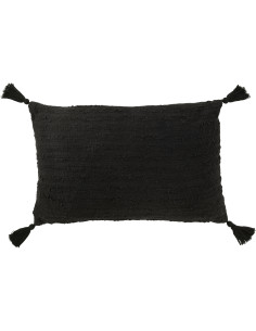 Coussin doux pompons Rectangulaire 60x40 en Coton Noir Bouclette Lovey - 1