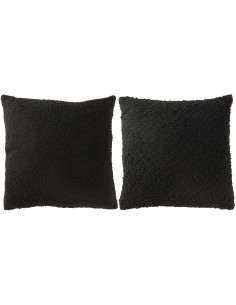 Coussin doux pompons Carré 45x45 en Coton Noir Bouclette Motif serré et lâche Lovey (Lot de 2) - 1