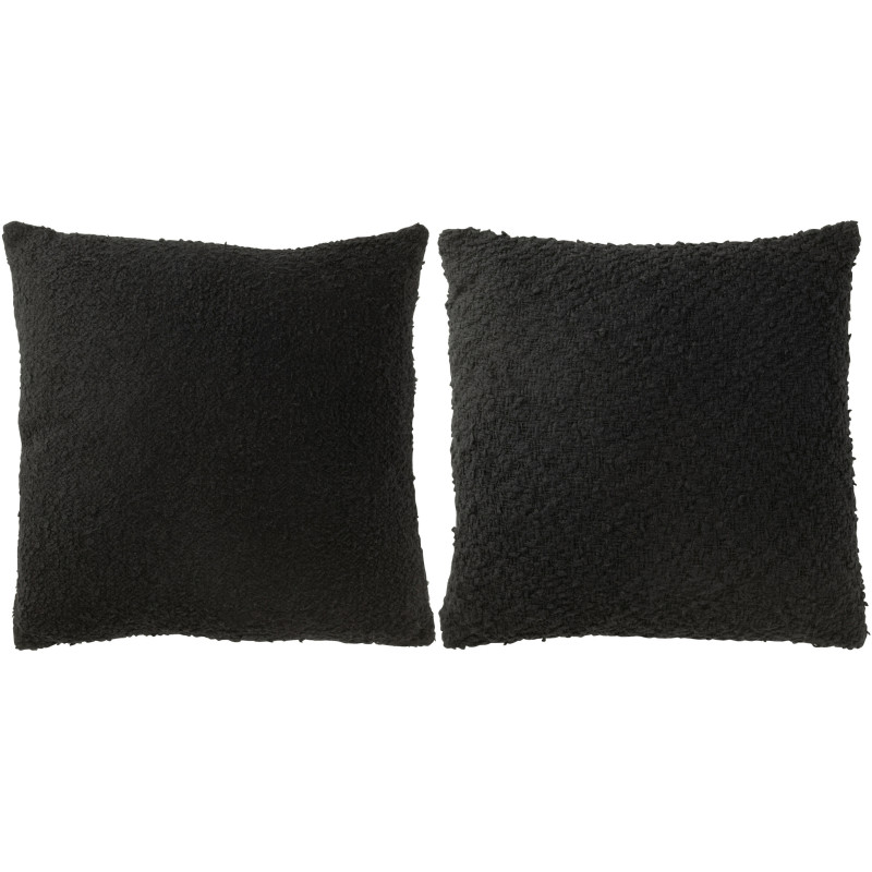Coussin doux pompons Carré 45x45 en Coton Noir Bouclette Motif serré et lâche Lovey (Lot de 2) - 1