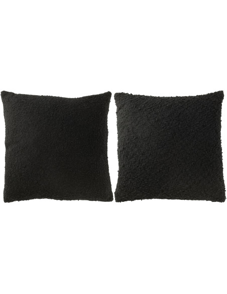 Coussin doux pompons Carré 45x45 en Coton Noir Bouclette Motif serré et lâche Lovey (Lot de 2) - 1