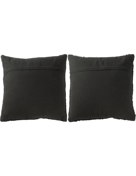 Coussin doux pompons Carré 45x45 en Coton Noir Bouclette Motif serré et lâche Lovey (Lot de 2) - 3