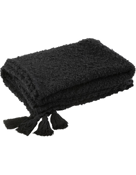 Plaid doux chaud pompons 130x180 en Coton Noir Bouclette Lovey - 1