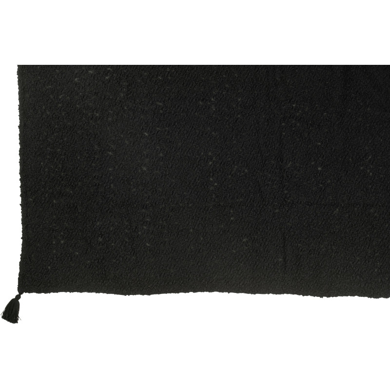 Plaid doux chaud pompons 130x180 en Coton Noir Bouclette Lovey - 2