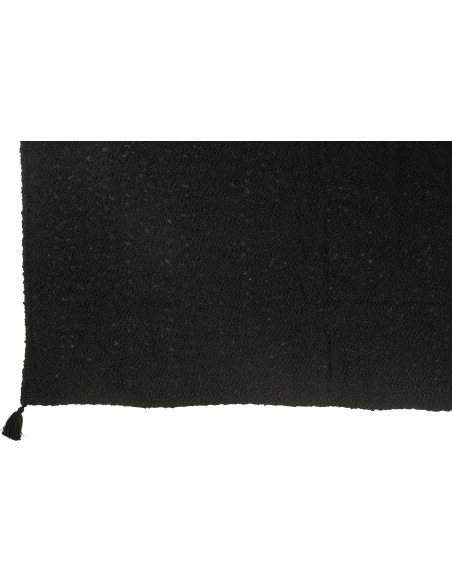 Plaid doux chaud pompons 130x180 en Coton Noir Bouclette Lovey - 2