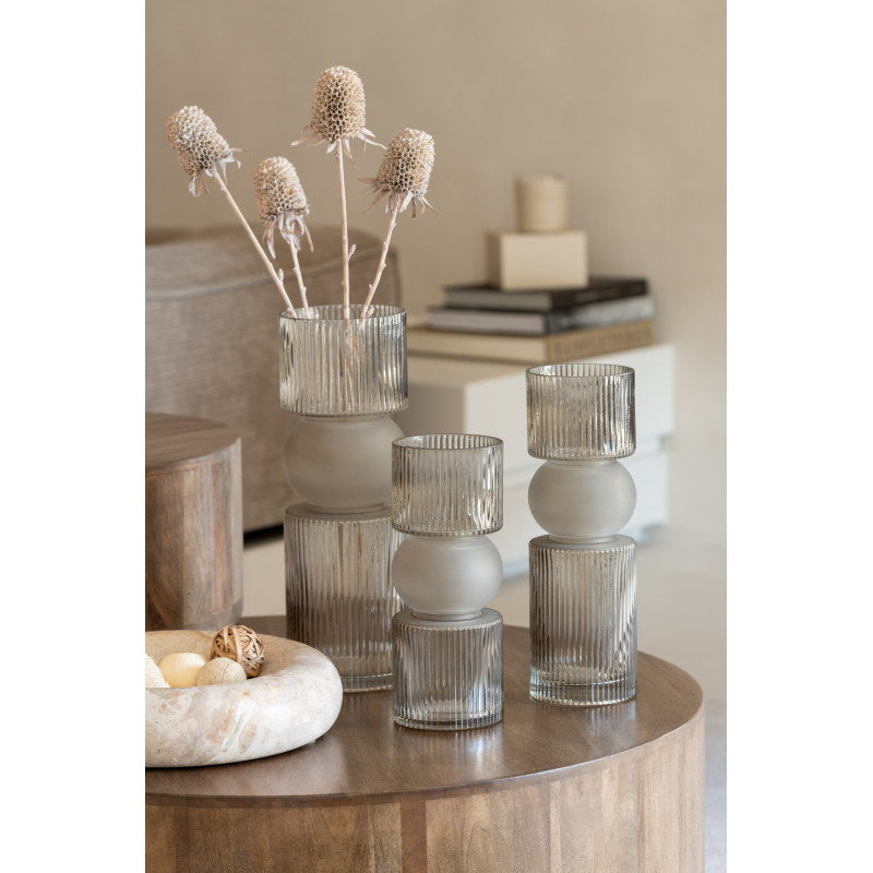 Vase design Cylindrique Hauteur 30 cm en Verre Gris Bonbon - 2