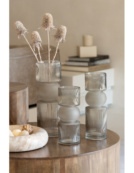 Vase design Cylindrique Hauteur 35 cm en Verre Gris Bonbon - 2