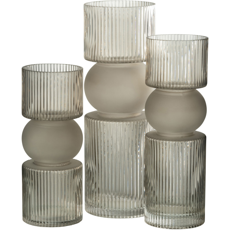 Vase design Cylindrique Hauteur 35 cm en Verre Gris Bonbon - 3