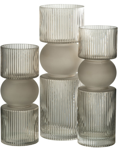 Vase design Cylindrique Hauteur 35 cm en Verre Gris Bonbon - 3