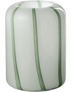 Vase moderne Cylindrique Hauteur 22 cm en Verre Blanc Vert Motif lignes Mimi - 1