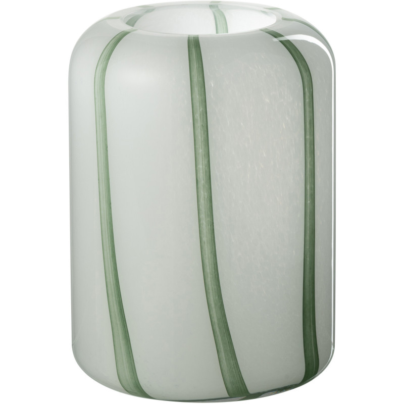 Vase moderne Cylindrique Hauteur 22 cm en Verre Blanc Vert Motif lignes Mimi - 1