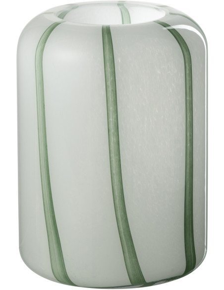 Vase moderne Cylindrique Hauteur 22 cm en Verre Blanc Vert Motif lignes Mimi - 1