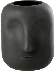 Vase moderne Visage Hauteur 20 cm en Verre Noir Noe - 1