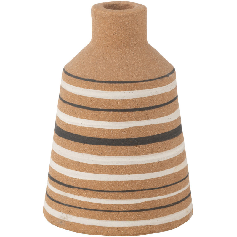 Vase moderne Bouteille Hauteur 17 cm en Terre cuite Marron Noir Blanc Motif lignes Tukano - 1