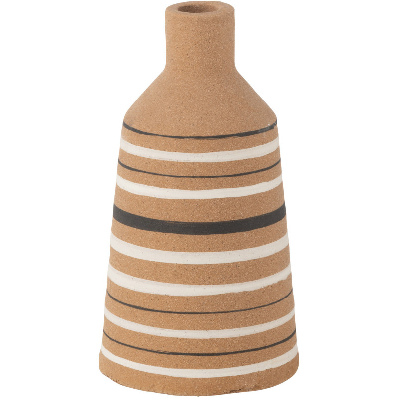Vase moderne Bouteille Hauteur 23 cm en Terre cuite Marron Noir Blanc Motif lignes Tukano - 1