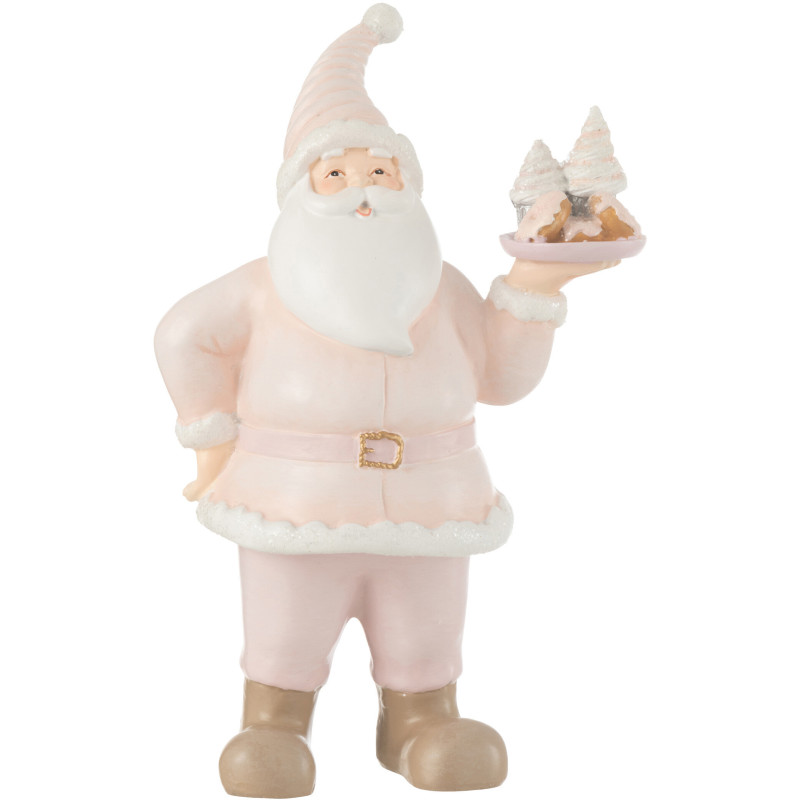 Statuette déco Père Noël gourmand Hauteur 24 cm en Résine Rose Blanc Mirin - 1