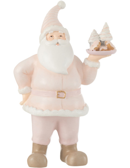 Statuette déco Père Noël gourmand Hauteur 24 cm en Résine Rose Blanc Mirin J-Line - 1