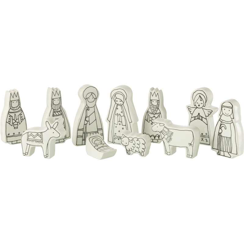 Crèche originale moderne 11 personnages Hauteur 14 cm en Dolomite Noir Blanc Soliane - 1