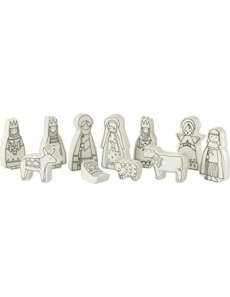 Crèche originale moderne 11 personnages Hauteur 14 cm en Dolomite Noir Blanc Soliane - 1
