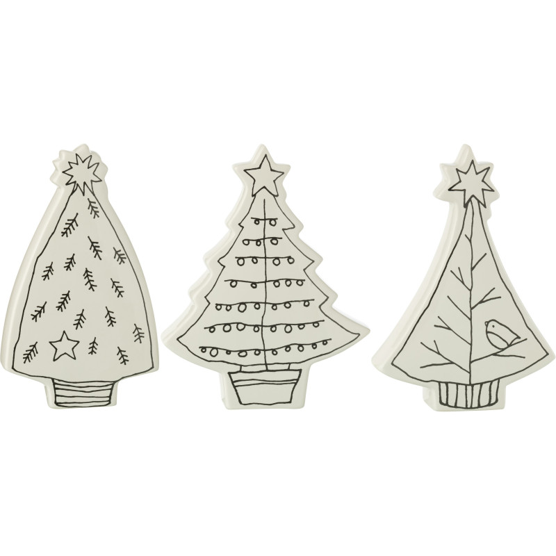 Décoration à poser moderne Sapin de Noël Hauteur 13 cm en Dolomite Noir Blanc Grynor (Lot de 3) - 1