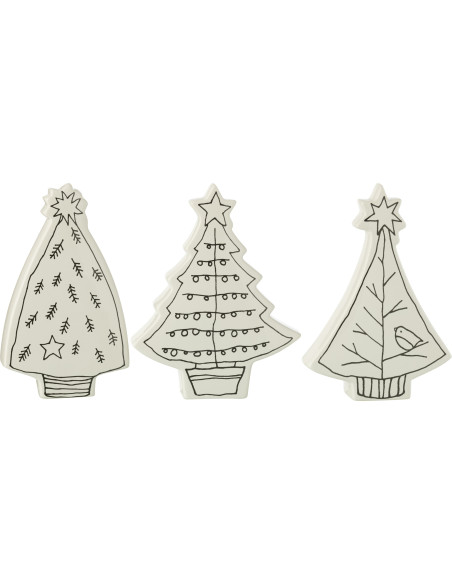 Décoration à poser moderne Sapin de Noël Hauteur 13 cm en Dolomite Noir Blanc Grynor (Lot de 3) - 1