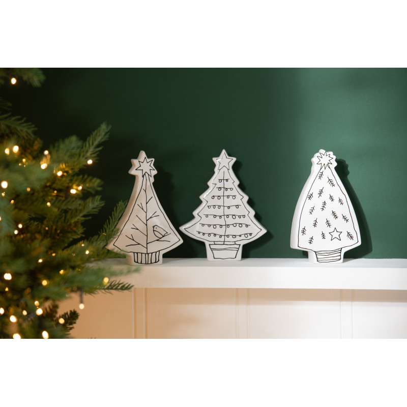 Décoration à poser moderne Sapin de Noël Hauteur 13 cm en Dolomite Noir Blanc Grynor (Lot de 3) - 2