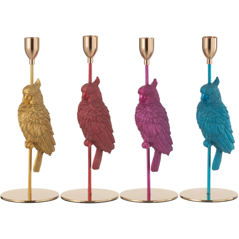 Bougeoir original Perroquets colorés Hauteur 28 cm en Métal Doré Résine Cressia (Lot de 4) - 1