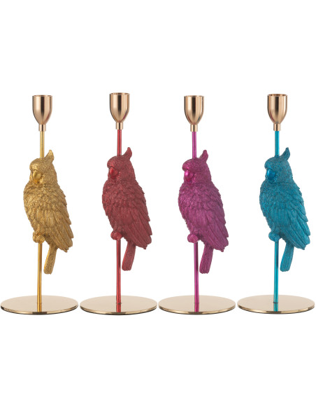 Bougeoir original Perroquets colorés Hauteur 28 cm en Métal Doré Résine Cressia (Lot de 4) - 1