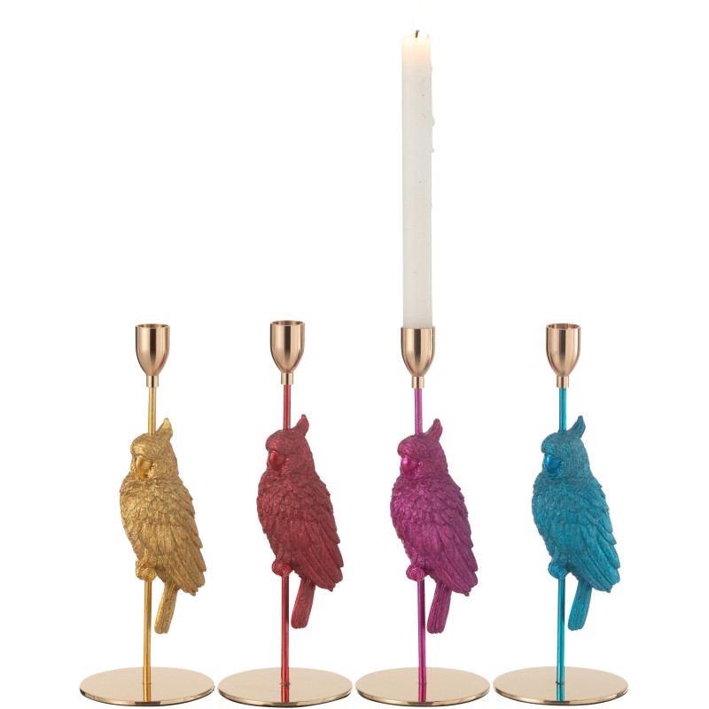 Bougeoir original Perroquets colorés Hauteur 28 cm en Métal Doré Résine Cressia (Lot de 4) - 2