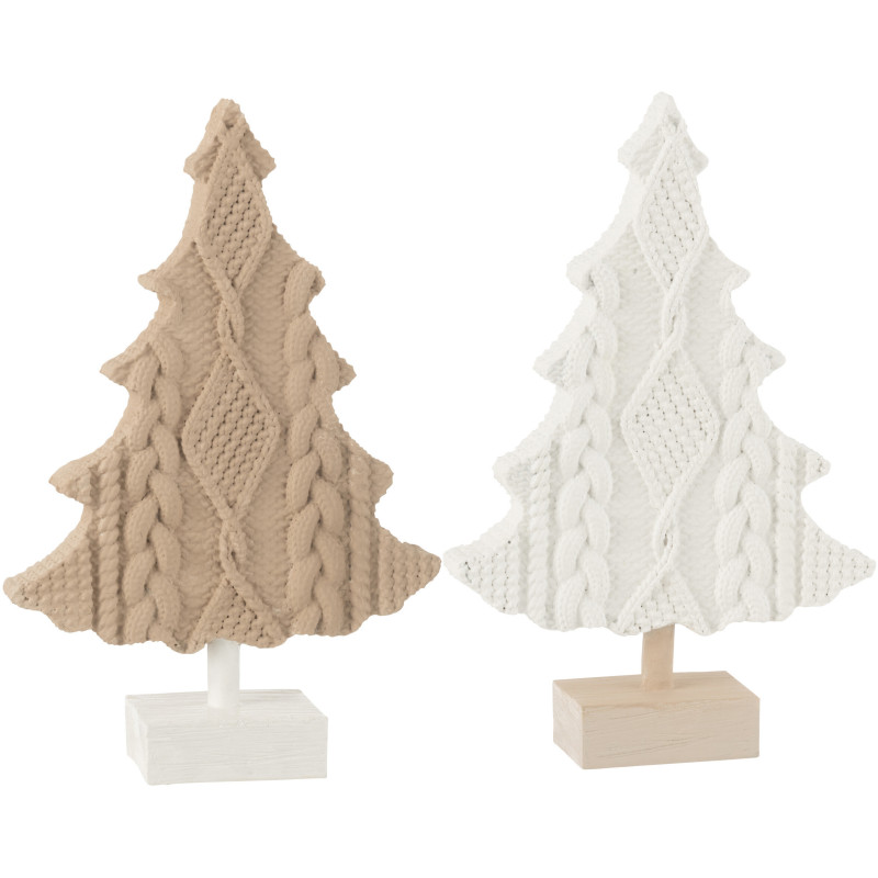 Sapin de Noël sur pied Hauteur 28 cm en Résine Blanc Beige Effet tricot Nyros (Lot de 2) - 1