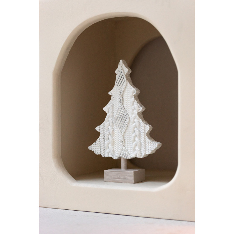 Sapin de Noël sur pied Hauteur 28 cm en Résine Blanc Beige Effet tricot Nyros (Lot de 2) - 2
