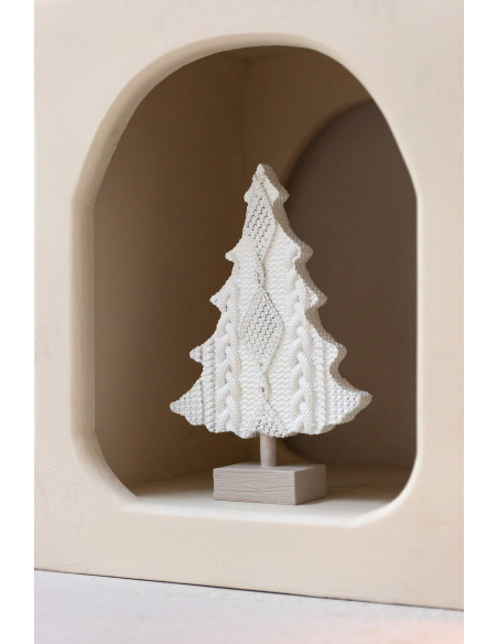 Sapin de Noël sur pied Hauteur 28 cm en Résine Blanc Beige Effet tricot Nyros (Lot de 2) - 2