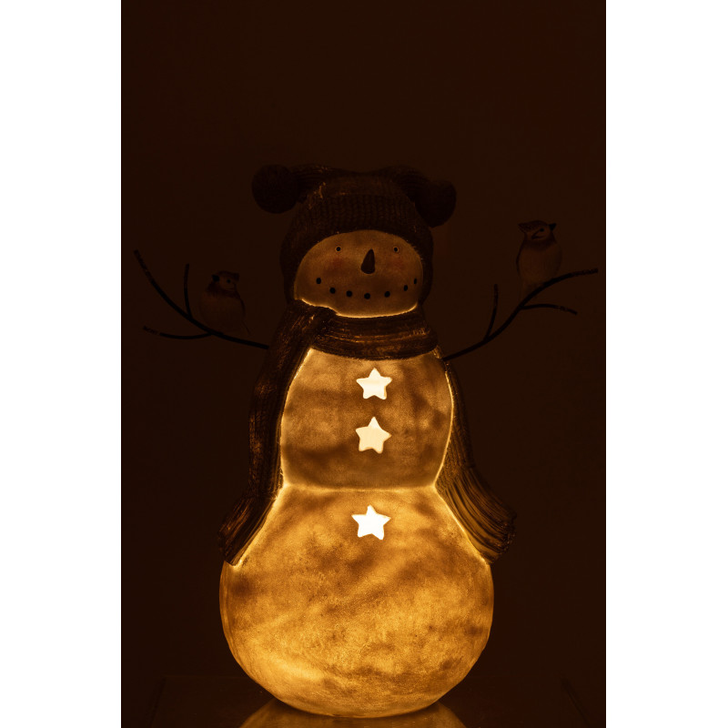 Statuette déco Bonhomme de neige Oiseaux XL Hauteur 50 cm en Résine Blanc Gris Kryden - 3