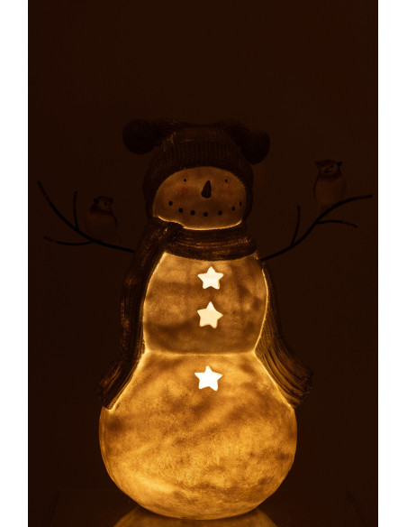 Statuette déco Bonhomme de neige Oiseaux XL Hauteur 50 cm en Résine Blanc Gris Kryden - 3