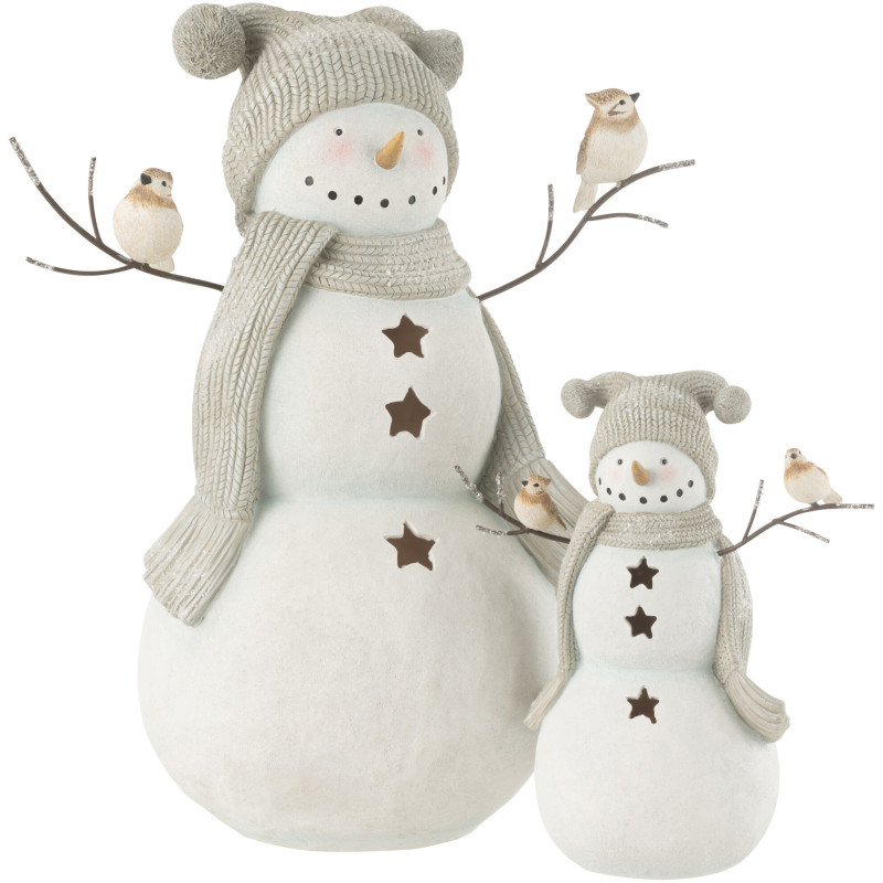 Statuette déco Bonhomme de neige Oiseaux XL Hauteur 50 cm en Résine Blanc Gris Kryden - 4