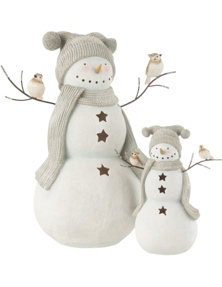 Statuette déco Bonhomme de neige Oiseaux XL Hauteur 50 cm en Résine Blanc Gris Kryden - 4