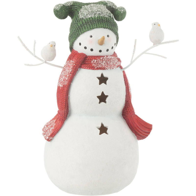Statuette déco Bonhomme de neige Oiseaux Hauteur 27 cm en Résine Blanc Rouge Vert Kryden - 1